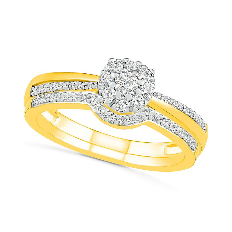 0.33 CT. T.W. Composite Natural Diamond Bridal Engagement Ring Set in Solid 10K Yellow Gold