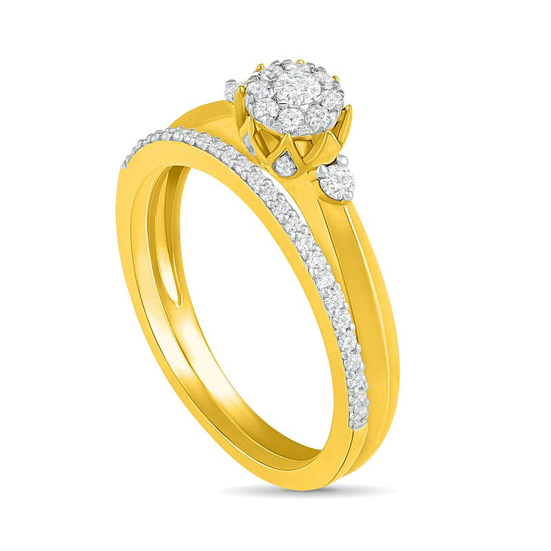 0.33 CT. T.W. Composite Natural Diamond Bridal Engagement Ring Set in Solid 10K Yellow Gold