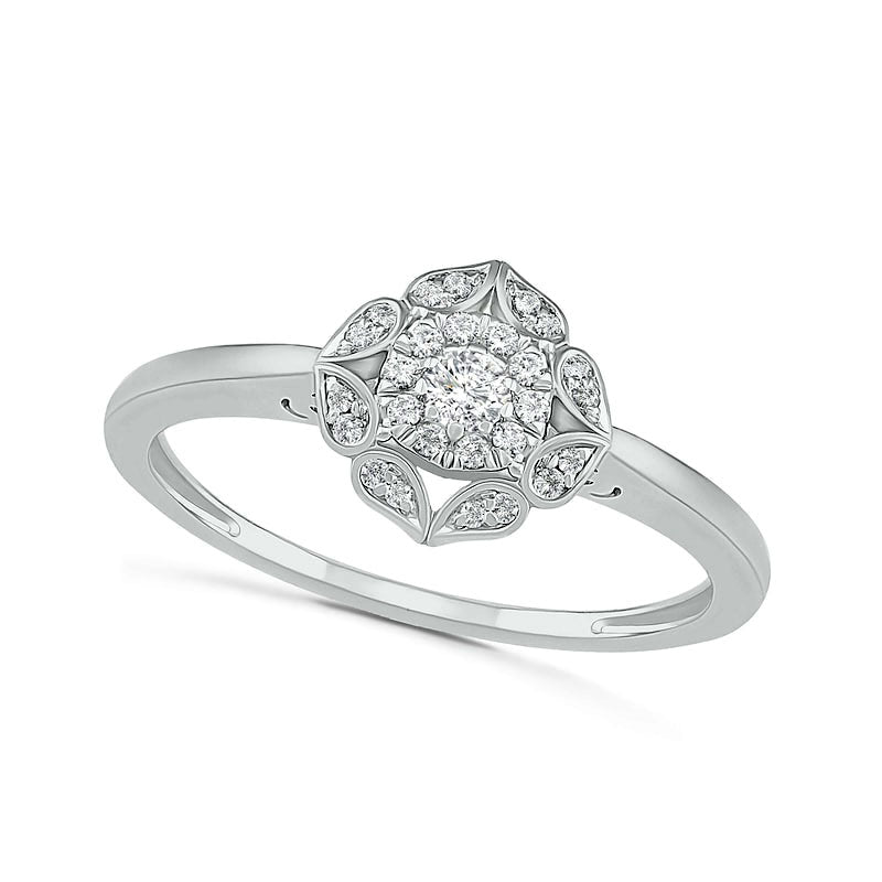 0.33 CT. T.W. Natural Diamond Flower Frame Bridal Engagement Ring Set in Solid 10K White Gold