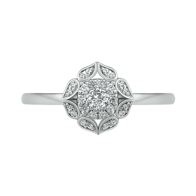 0.33 CT. T.W. Natural Diamond Flower Frame Bridal Engagement Ring Set in Solid 10K White Gold