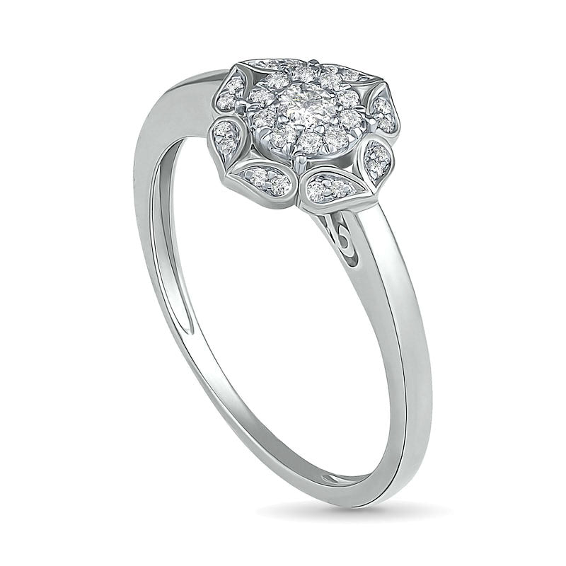 0.33 CT. T.W. Natural Diamond Flower Frame Bridal Engagement Ring Set in Solid 10K White Gold