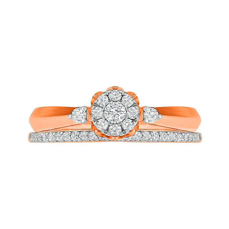 0.33 CT. T.W. Composite Natural Diamond Bridal Engagement Ring Set in Solid 10K Rose Gold