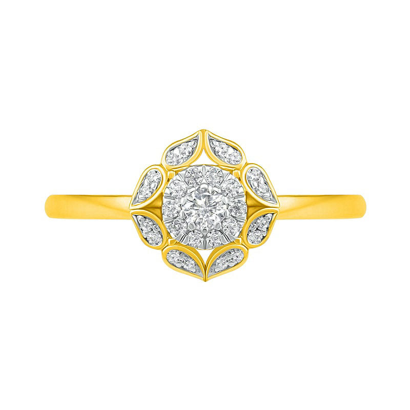 0.33 CT. T.W. Natural Diamond Flower Frame Bridal Engagement Ring Set in Solid 10K Yellow Gold