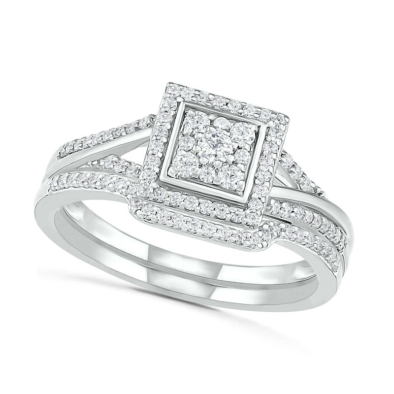 0.38 CT. T.W. Composite Natural Diamond Square Frame Split Shank Bridal Engagement Ring Set in Solid 10K White Gold