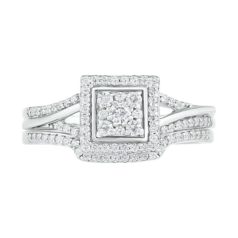 0.38 CT. T.W. Composite Natural Diamond Square Frame Split Shank Bridal Engagement Ring Set in Solid 10K White Gold