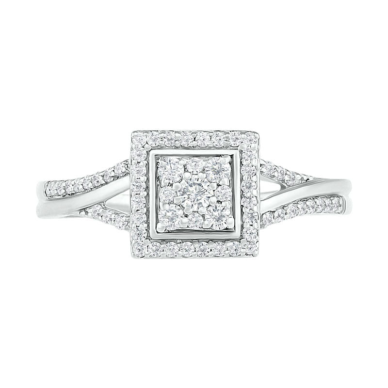 0.38 CT. T.W. Composite Natural Diamond Square Frame Split Shank Bridal Engagement Ring Set in Solid 10K White Gold