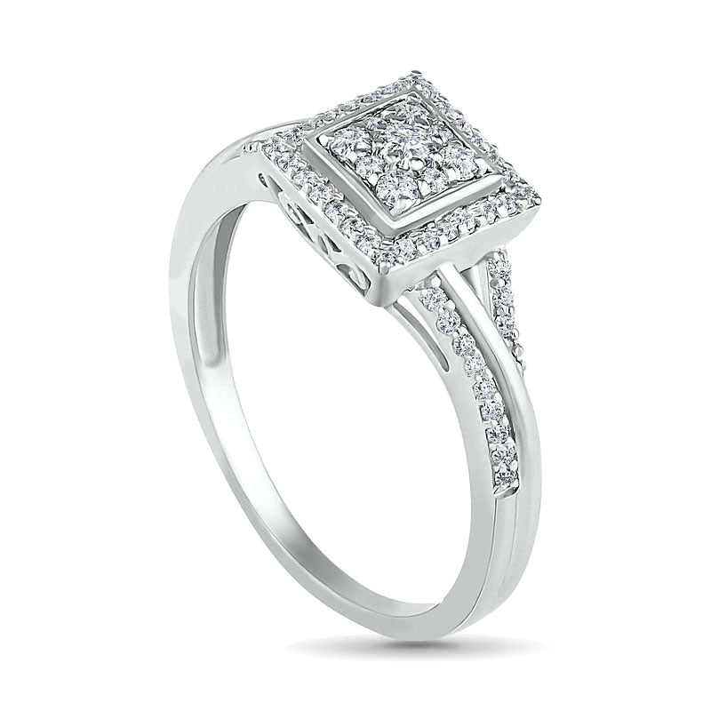 0.38 CT. T.W. Composite Natural Diamond Square Frame Split Shank Bridal Engagement Ring Set in Solid 10K White Gold