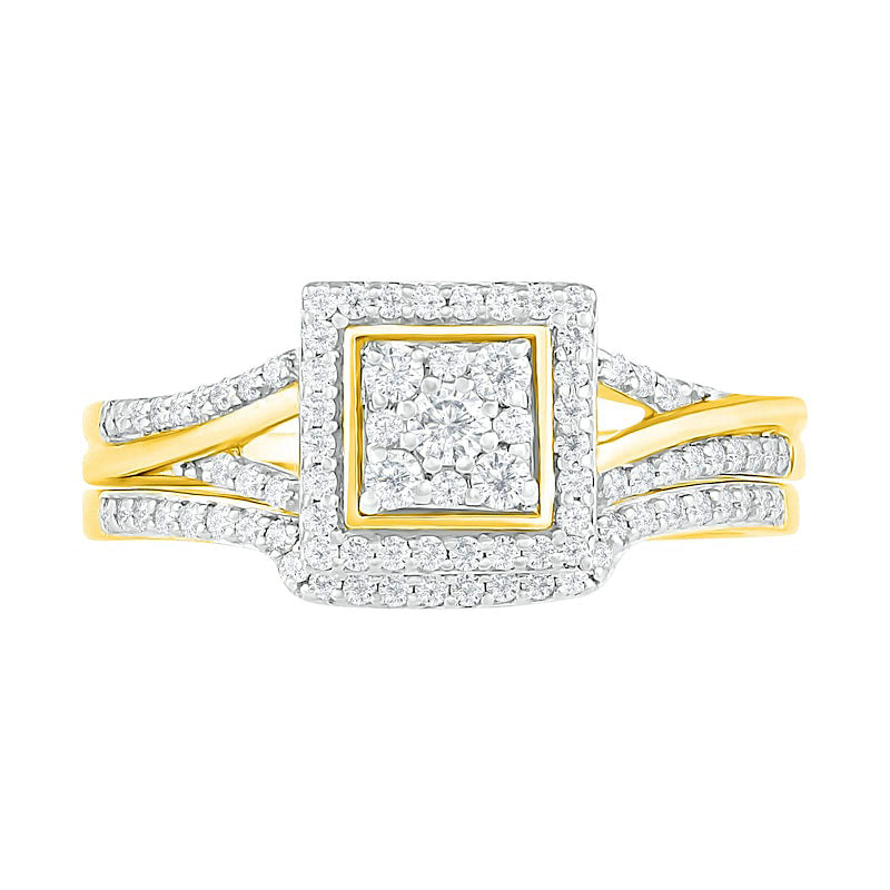 0.38 CT. T.W. Composite Natural Diamond Square Frame Split Shank Bridal Engagement Ring Set in Solid 10K Yellow Gold