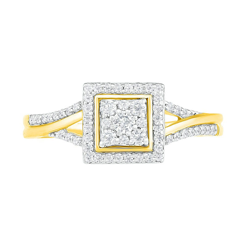 0.38 CT. T.W. Composite Natural Diamond Square Frame Split Shank Bridal Engagement Ring Set in Solid 10K Yellow Gold