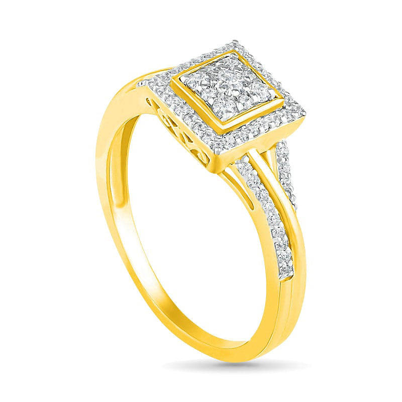 0.38 CT. T.W. Composite Natural Diamond Square Frame Split Shank Bridal Engagement Ring Set in Solid 10K Yellow Gold