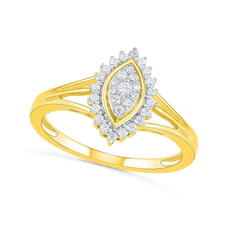 0.33 CT. T.W. Composite Natural Diamond Marquise Frame Sunburst Bridal Engagement Ring Set in Solid 10K Yellow Gold