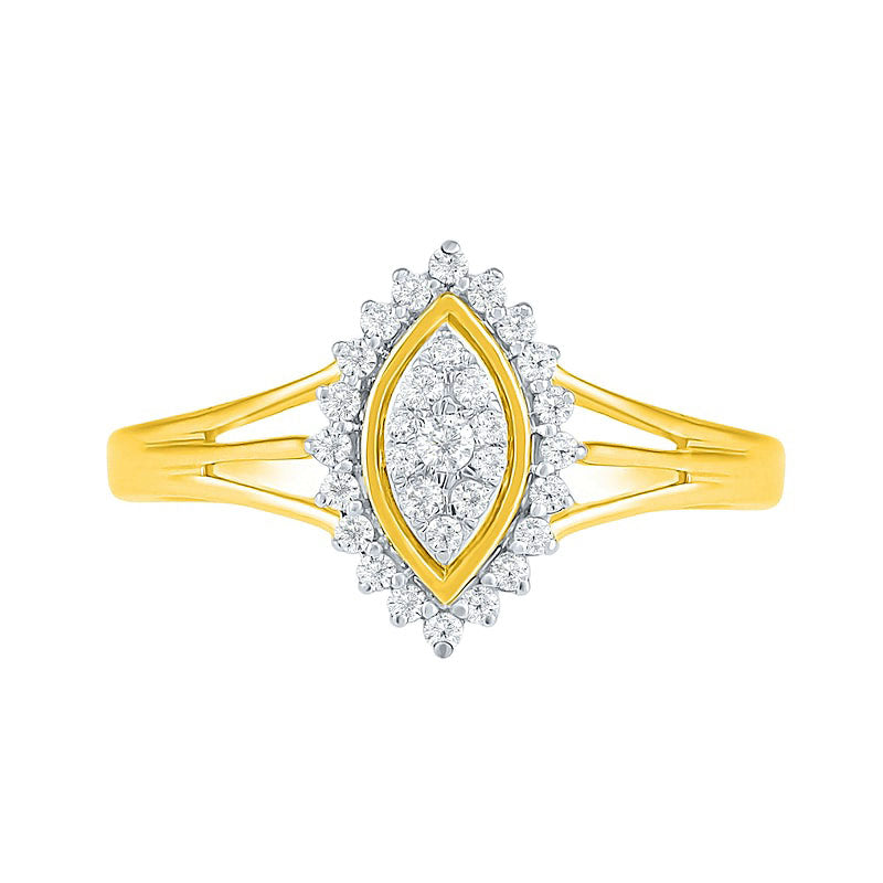 0.33 CT. T.W. Composite Natural Diamond Marquise Frame Sunburst Bridal Engagement Ring Set in Solid 10K Yellow Gold