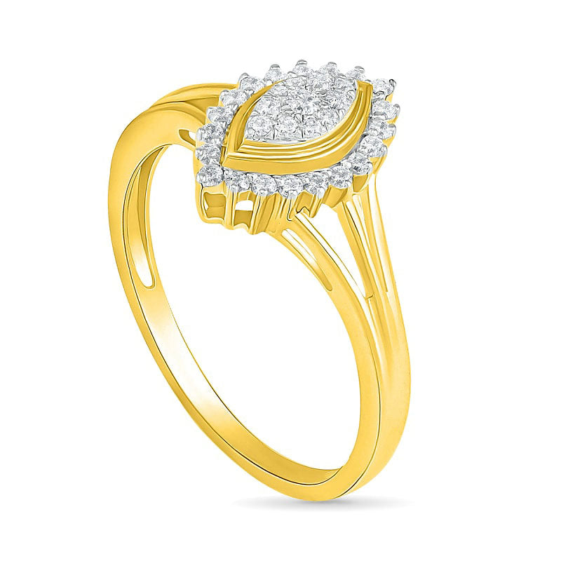 0.33 CT. T.W. Composite Natural Diamond Marquise Frame Sunburst Bridal Engagement Ring Set in Solid 10K Yellow Gold