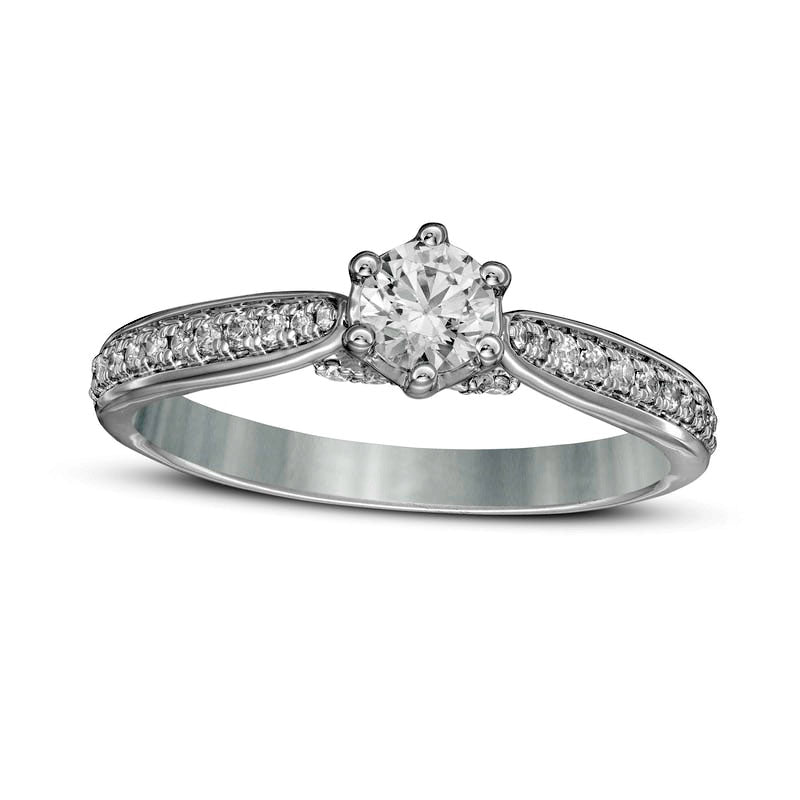 0.63 CT. T.W. Natural Diamond Engagement Ring in Solid 14K White Gold