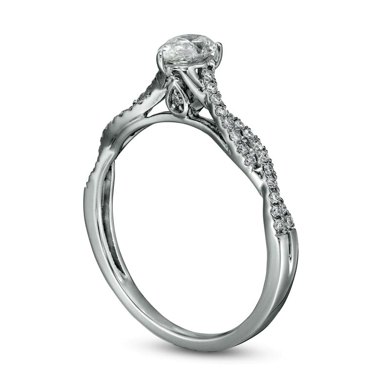 0.50 CT. T.W. Pear-Shaped Natural Diamond Twist Shank Engagement Ring in Solid 14K White Gold (I/I1)