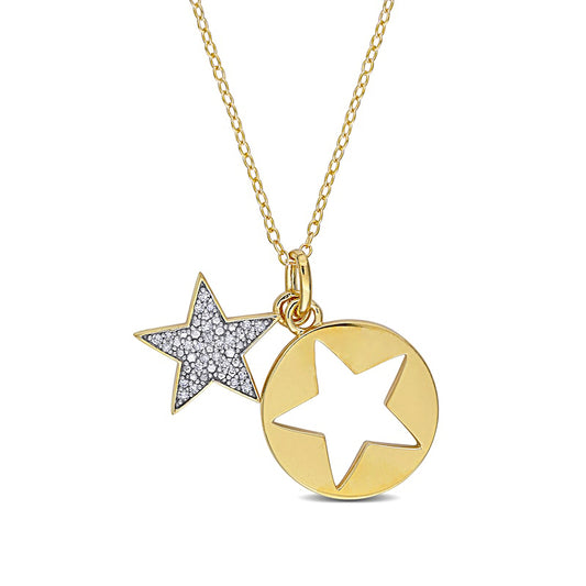 0.1 CT. T.W. Natural Diamond Star Cutout Disc Pendant in Sterling Silver with Yellow Rhodium