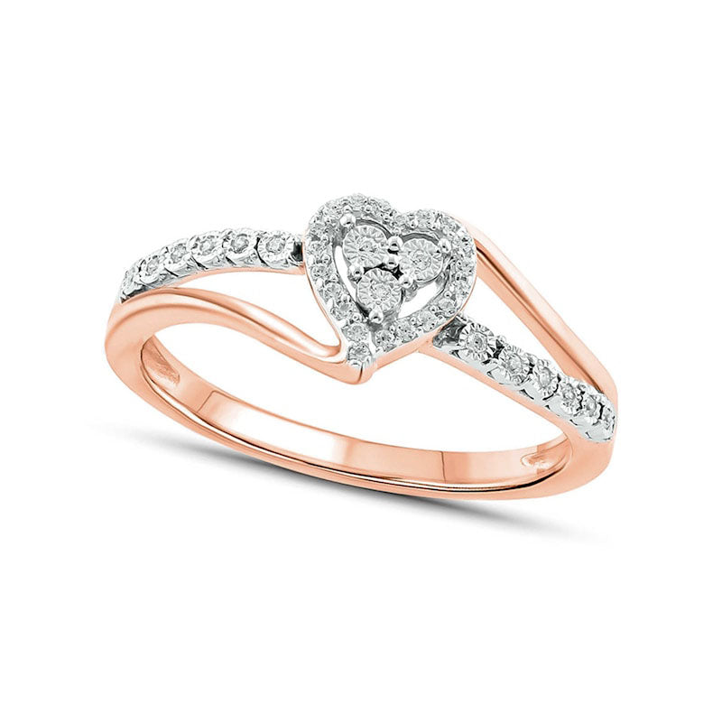 0.10 CT. T.W. Composite Natural Diamond Heart Frame Split Shank Promise Ring in Solid 10K Rose Gold