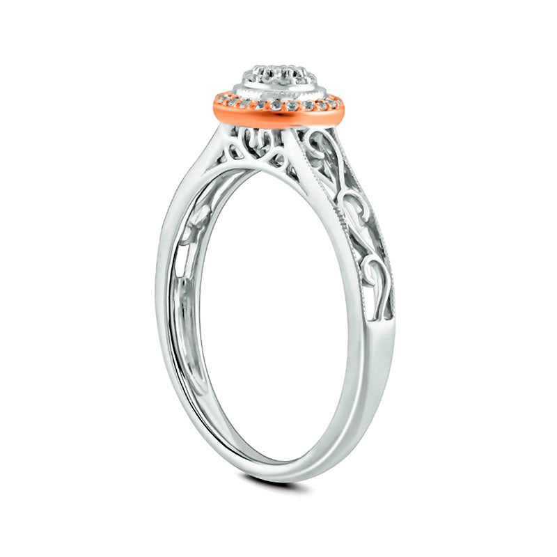 0.13 CT. T.W. Composite Natural Diamond Frame Open Scrollwork Promise Ring in Sterling Silver and Solid 14K Rose Gold Plate