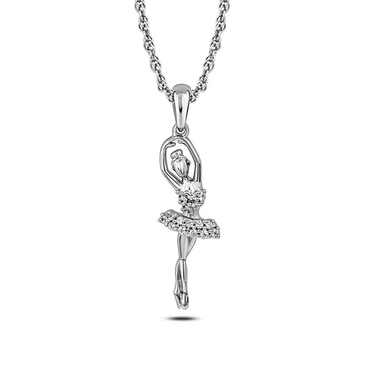 0.1 CT. T.W. Natural Diamond Relevé Ballerina Pendant in 10K White Gold