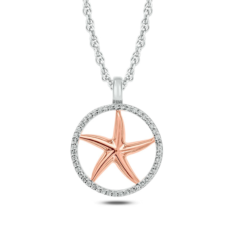 0.13 CT. T.W. Natural Diamond Circle with Starfish Pendant in 10K Two-Tone Gold