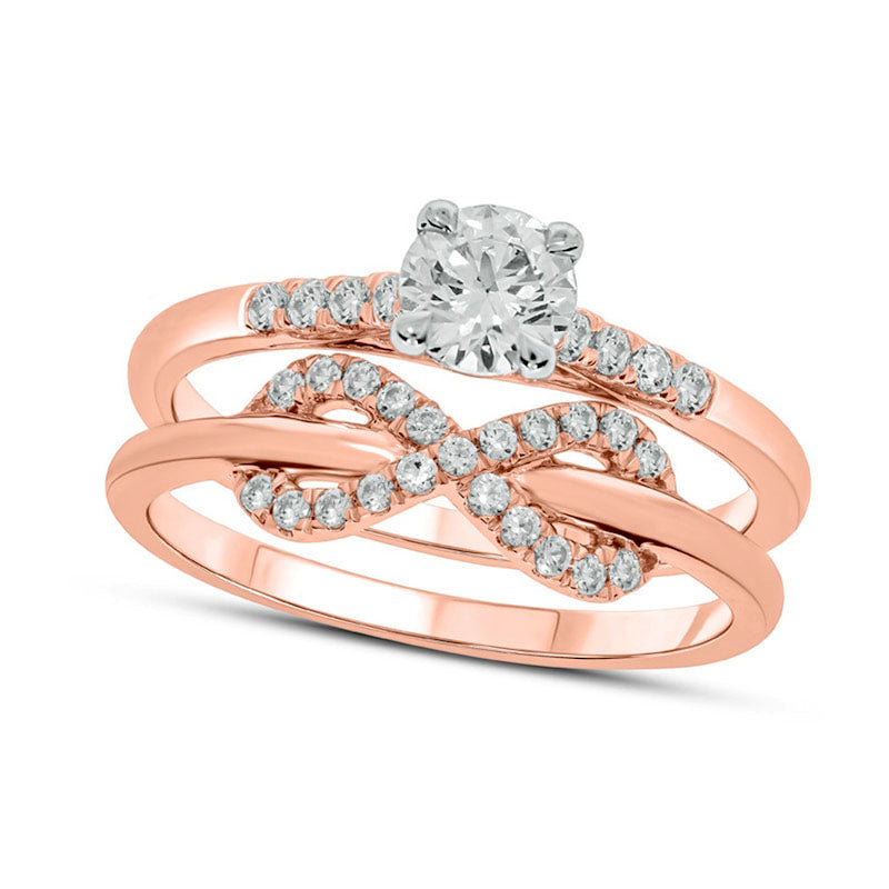 0.75 CT. T.W. Natural Diamond Figure Eight Bridal Engagement Ring Set in Solid 10K Rose Gold