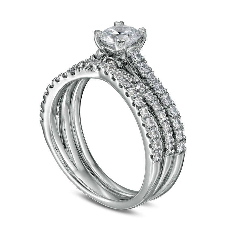 1.5 CT. T.W. Natural Diamond Multi-Row Crossover Bridal Engagement Ring Set in Solid 14K White Gold