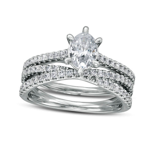 1.5 CT. T.W. Oval Natural Diamond Multi-Row Crossover Bridal Engagement Ring Set in Solid 14K White Gold