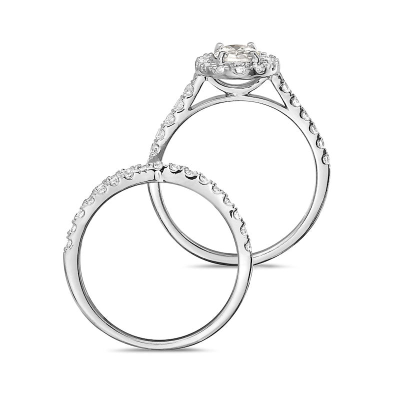 2.25 CT. T.W. Oval Natural Diamond Frame Criss-Cross Bridal Engagement Ring Set in Solid 14K White Gold