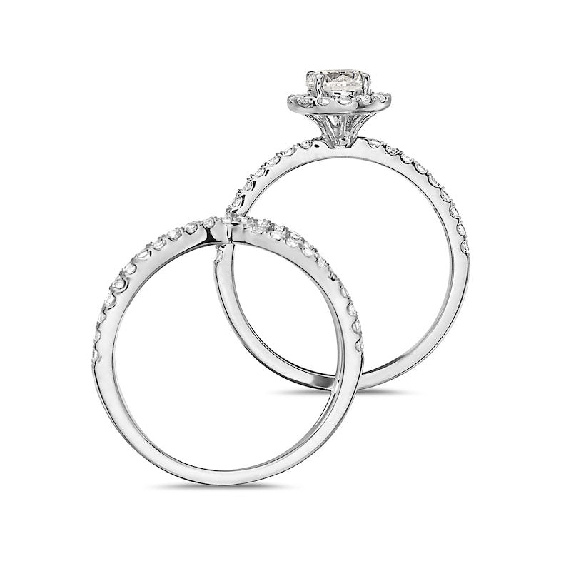 1.33 CT. T.W. Natural Diamond Frame Criss-Cross Bridal Engagement Ring Set in Solid 14K White Gold