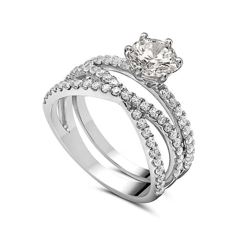 1.63 CT. T.W. Natural Diamond Criss-Cross Bridal Engagement Ring Set in Solid 14K White Gold