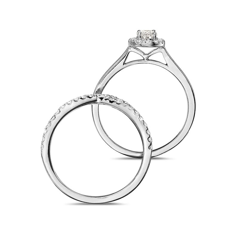 1.0 CT. T.W. Oval Natural Diamond Frame Criss-Cross Bridal Engagement Ring Set in Solid 14K White Gold