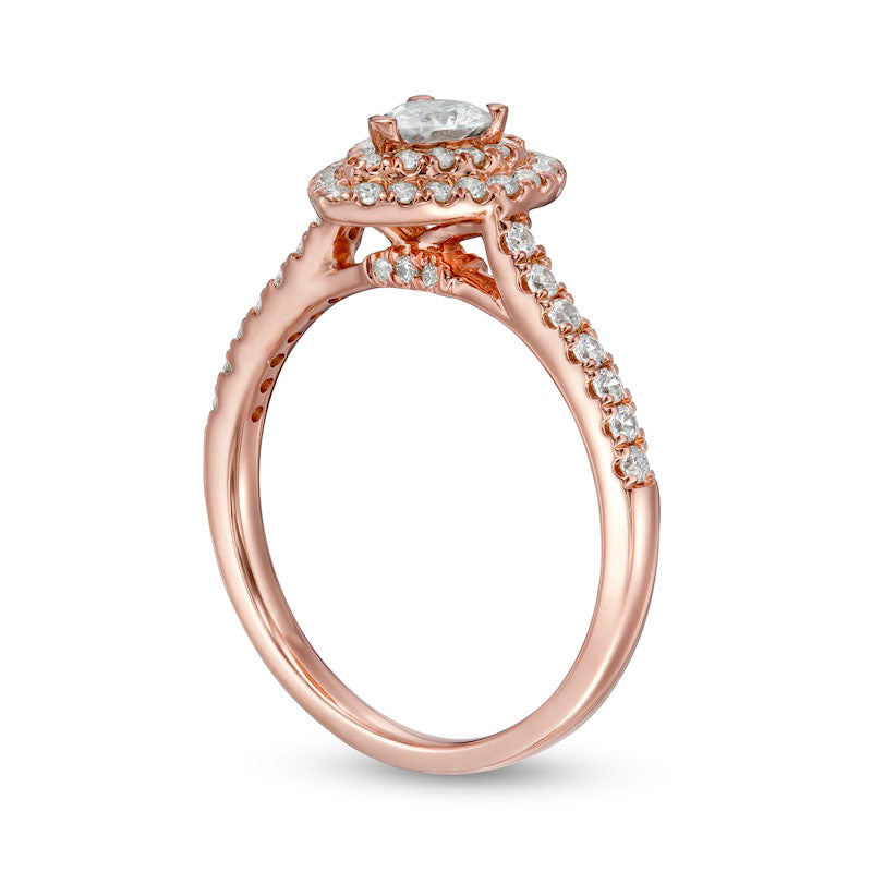 0.88 CT. T.W. Pear-Shaped Natural Diamond Double Frame Engagement Ring in Solid 10K Rose Gold