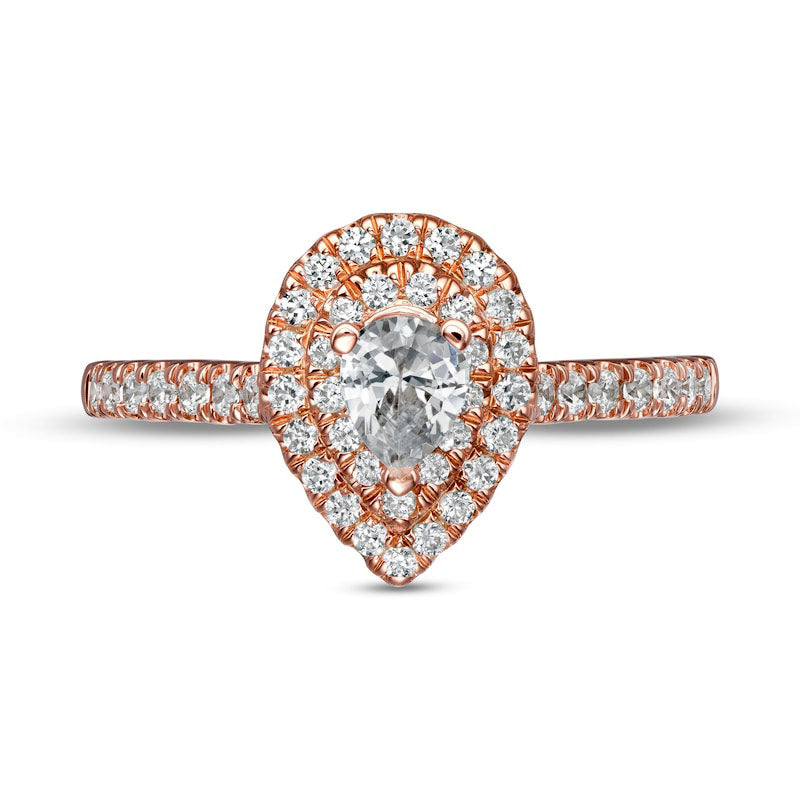 0.88 CT. T.W. Pear-Shaped Natural Diamond Double Frame Engagement Ring in Solid 10K Rose Gold