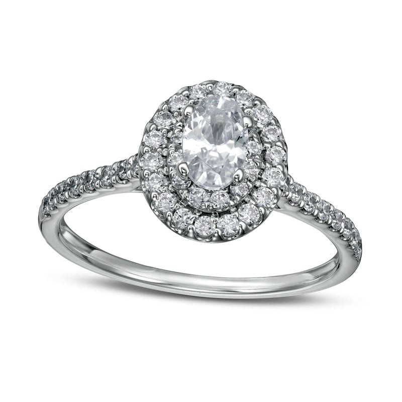 0.88 CT. T.W. Oval Natural Diamond Double Frame Engagement Ring in Solid 10K White Gold