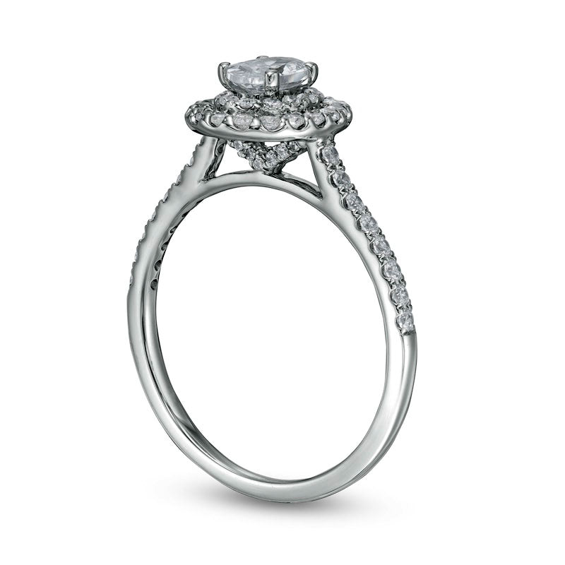 0.88 CT. T.W. Oval Natural Diamond Double Frame Engagement Ring in Solid 10K White Gold