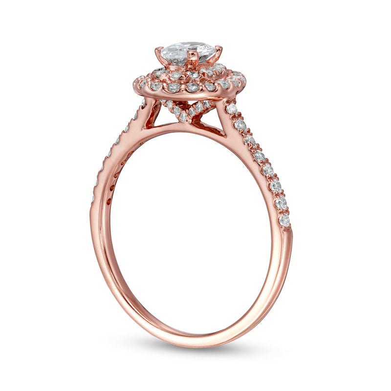 0.88 CT. T.W. Oval Natural Diamond Double Frame Engagement Ring in Solid 10K Rose Gold