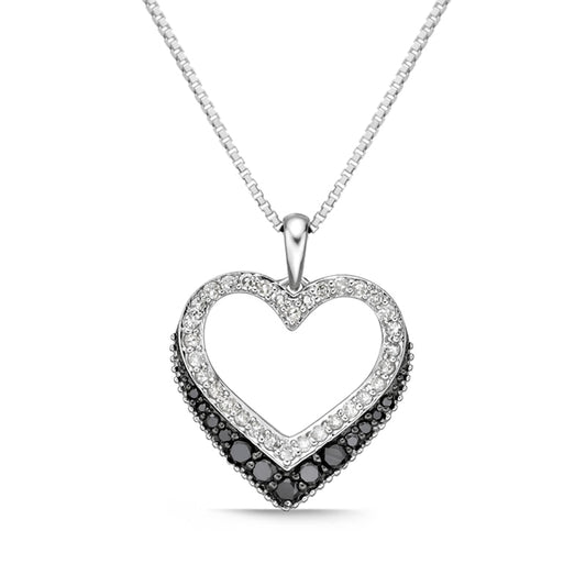 0.5 CT. T.W. Enhanced Black and White Natural Diamond Antique Vintage-Style Heart Pendant in Sterling Silver