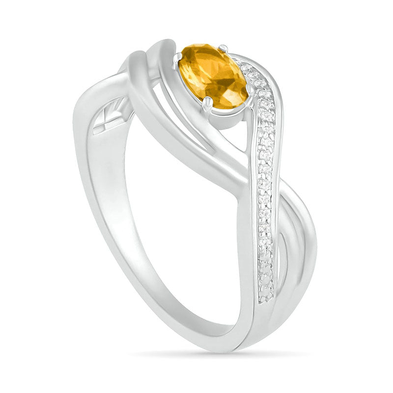 Sideways Oval Citrine and 0.07 CT. T.W. Natural Diamond Multi-Row Bypass Split Shank Ring in Sterling Silver