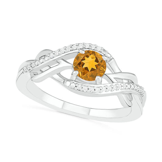 5.0mm Citrine and 0.05 CT. T.W. Natural Diamond Layered Infinity Braid Ring in Sterling Silver