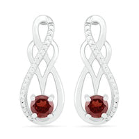 Garnet and 0.05 CT. T.W. Diamond Infinity Overlay Drop Earrings in Sterling Silver