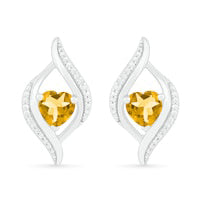 Heart-Shaped Citrine and 0.05 CT. T.W. Diamond Open Flame Stud Earrings in Sterling Silver