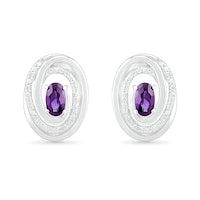 Oval Amethyst and 0.07 CT. T.W. Diamond Beaded Open Swirl Frame Stud Earrings in Sterling Silver