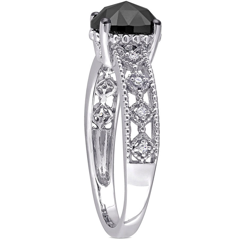 1.0 CT. T.W. Enhanced Black and White Natural Diamond Antique Vintage-Style Engagement Ring in Solid 10K White Gold