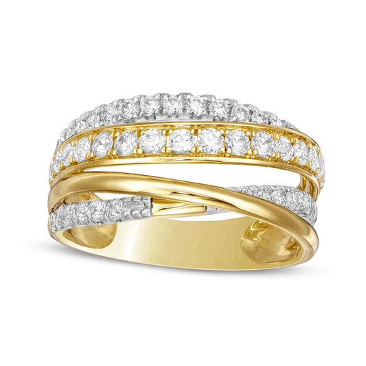 1.0 CT. T.W. Natural Diamond Cross-Over Multi-Row Ring in Solid 10K Yellow Gold