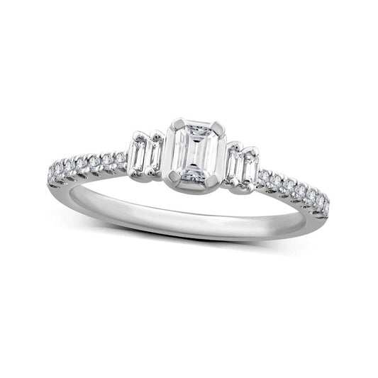 0.50 CT. T.W. Emerald-Cut Natural Diamond Collar Engagement Ring in Solid 14K White Gold