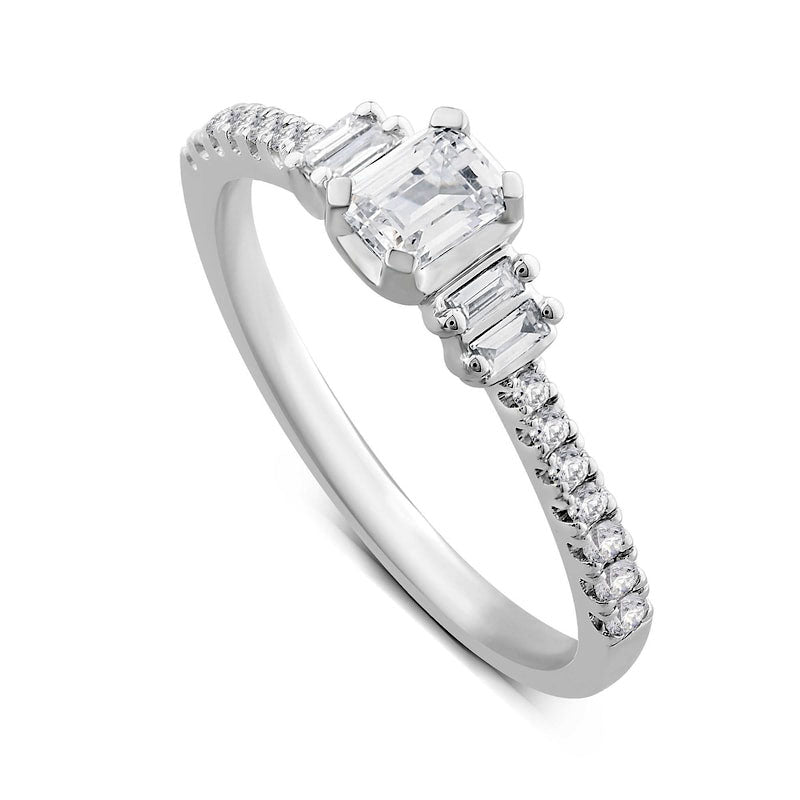 0.50 CT. T.W. Emerald-Cut Natural Diamond Collar Engagement Ring in Solid 14K White Gold