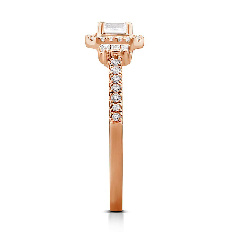 0.50 CT. T.W. Emerald-Cut Natural Diamond Frame with Collar Engagement Ring in Solid 14K Rose Gold