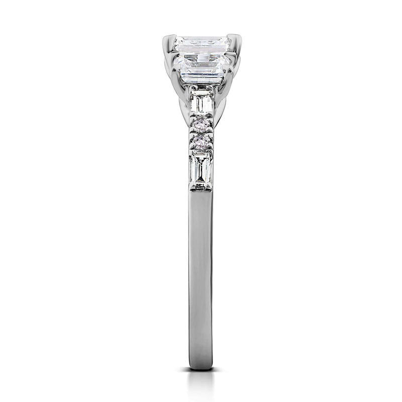 1.0 CT. T.W. Emerald-Cut Natural Diamond Three Stone Engagement Ring in Solid 14K White Gold