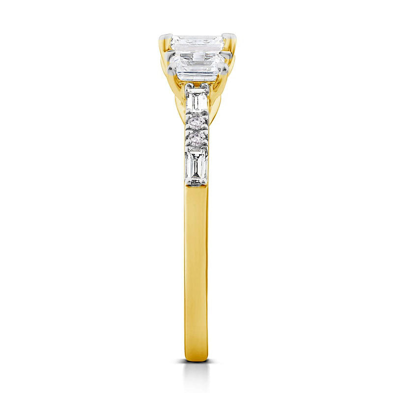 1.0 CT. T.W. Emerald-Cut Natural Diamond Three Stone Engagement Ring in Solid 14K Gold