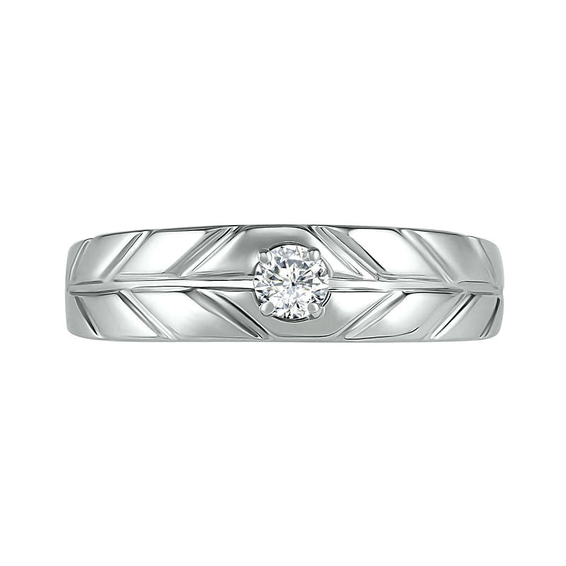 Men's 0.20 CT. Natural Clarity Enhanced Diamond Solitaire Textured Wedding Band in Solid 10K White Gold